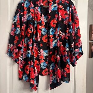 Forever 21 Floral Print Kimono - Red, Blue, Black